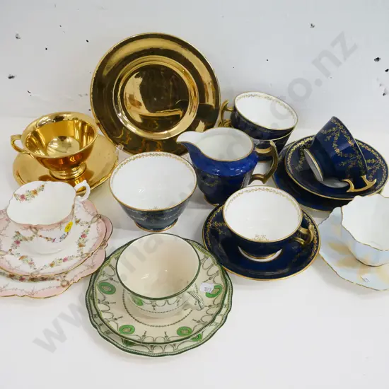 assorted English teaware - part Collingwood cobalt tea set, Ainlsey, Royal Winton gilded & Doulton Countessa trios etc.