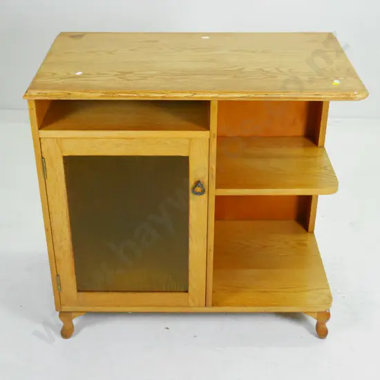 deco oak display-cabinet/shelf unit with single glazed door H-725 W-750 D-440