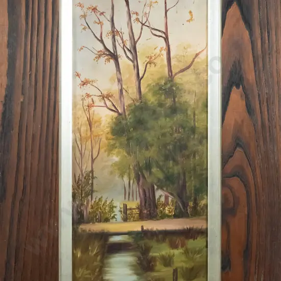 framed oil - tree and river scene H-600 W-230