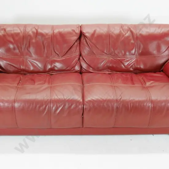 contemporary red leather 4-seater settee with chrome feet H-800 W-2250 D-940