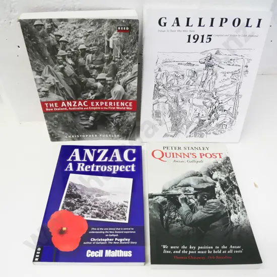 4 NZ Anzac/Gallipoli books: Cecil Malthus, Colin Townsend, Peter Stanley, Christopher Pugsley