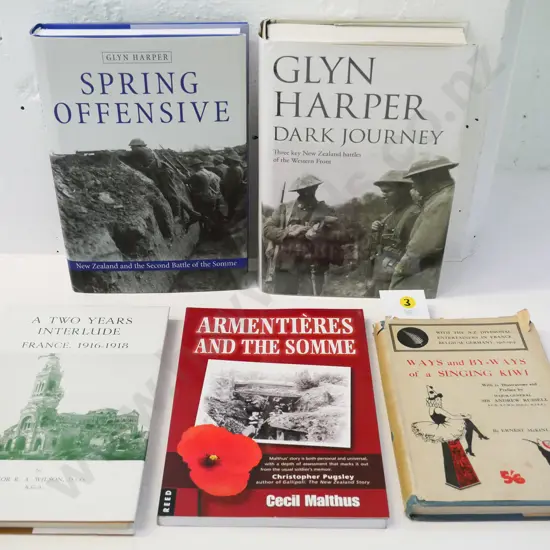 5 NZ WWI-era military history books: Western Front, The Somme, Glyn Harper, Cecil Malthus, E. McKinlay, RA Wilson, etc.