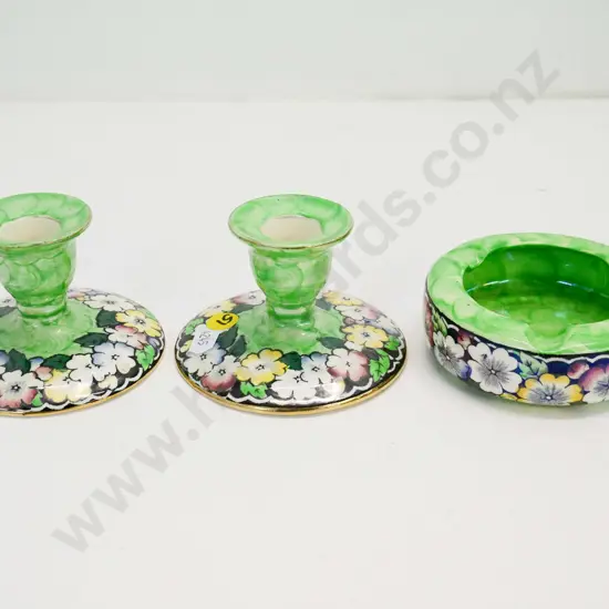 3 pieces of Maling thumbprint china - 2 candle holders H-80 and an ashtray