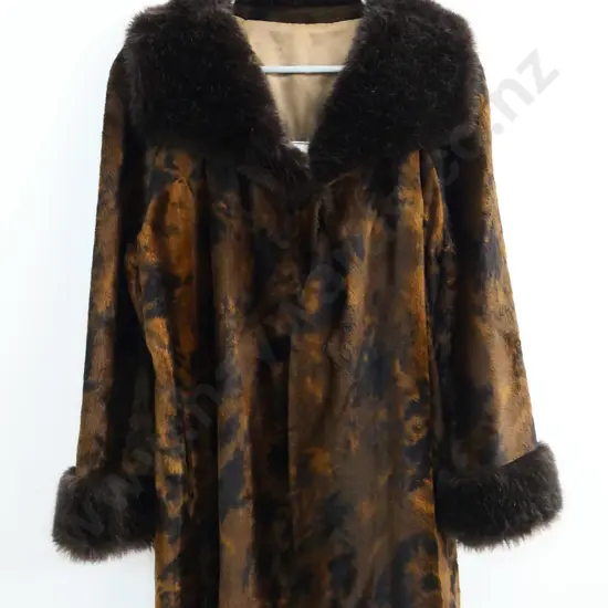 mottled brown faux fur jacket with dark brown cuff & collar - Leonard Berg & Co. Wellington label