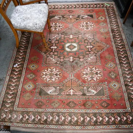 hand-knotted Persian style rug - terracotta colours, very faded L-2060 W-1550