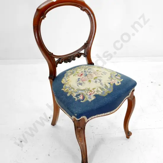 Victorian mahogany balloon-back dining chair with tapestry seat, a bit of looseness in joints H890 W460 D450
