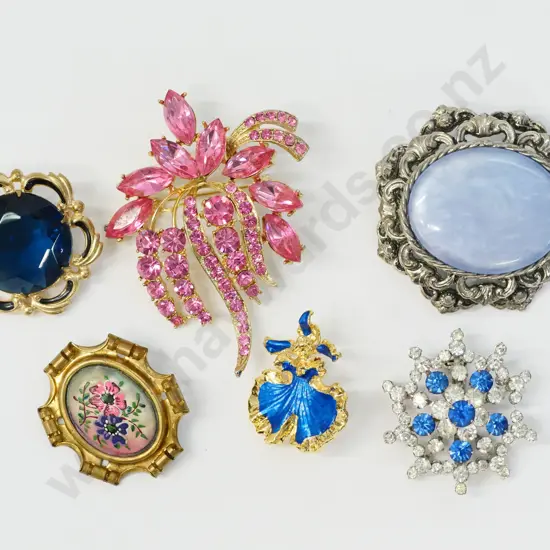 6 asstd costume brooches