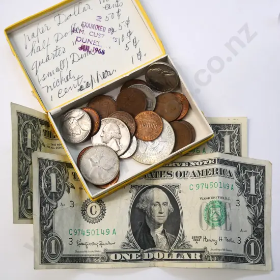 2 USA $1 notes 'Henry H Fowler ' secretary of the Treasury & asstd USA coins