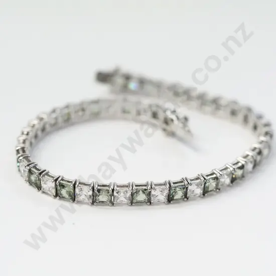 silver touramaline & cz tennis bracelet stamped 925