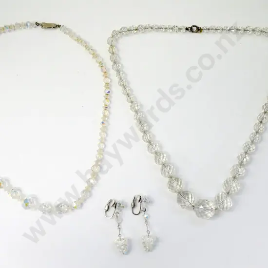 2 single strand crystal necklaces & pair of crystal earrings