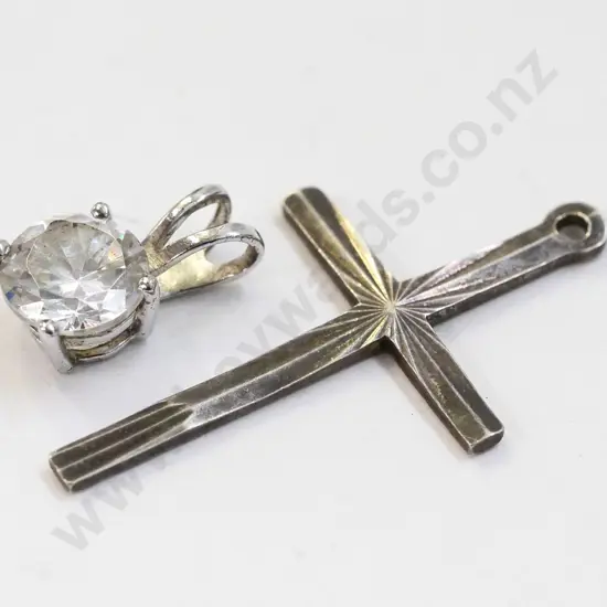 silver cz pendant stamped 925 - no chain & silver cross pendant stamped silver - no chain