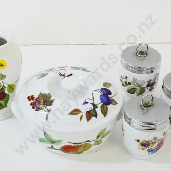 Royal Worcester Evesham small casserole & 3 egg coddlers, and a Portmeirion Pomona vase H-140