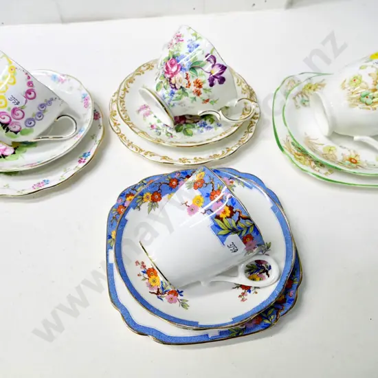 4 Royal Albert trios including Nosegay, June, Betty, etc.