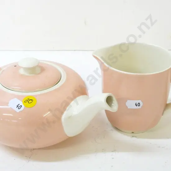 pink Poole small teapot and milk jug