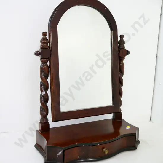 wooden dressing table mirror with jewellery drawer and barley twist supports, some white paint smears H-630 W-400 D-180