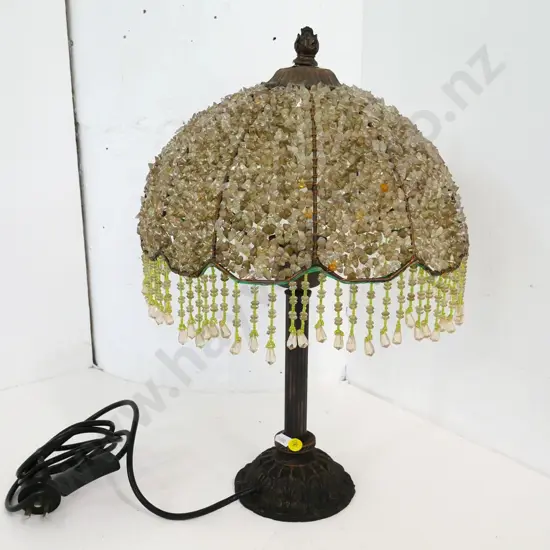 reproduction copper-finish cast metal table lamp with plastic beaded shade H-430 Diameter 300