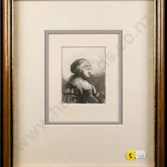 framed reproduction etching - portrait H-85 W-50