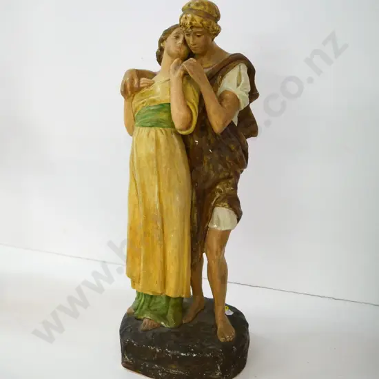 vintage painted plaster figure - man and woman - some paint loss H-500