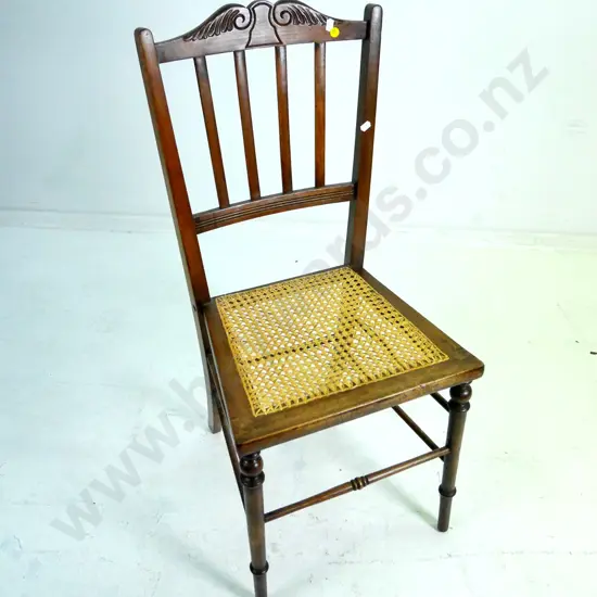 vintage mahogany slat-back occasional chair w/bergere cane seat, carved top rail H-860 W-370 D-380