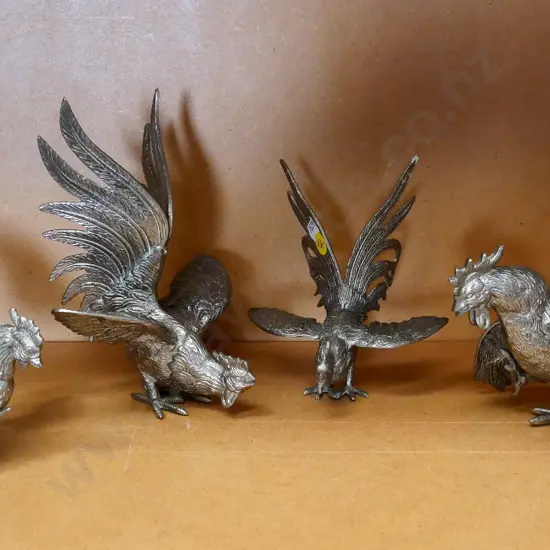 4 cast metal decorative fighting cock figures - tallest is H-190