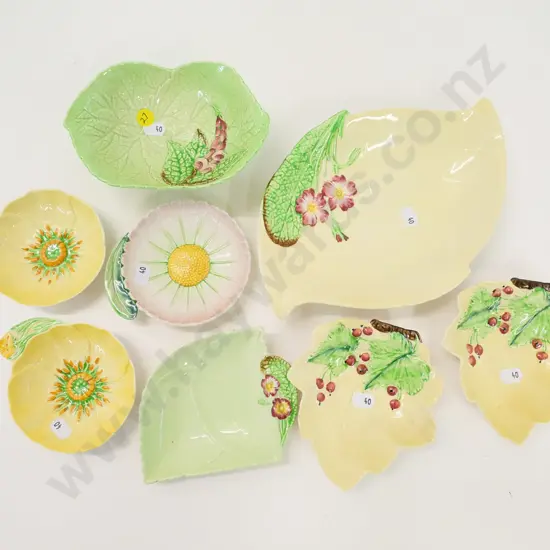 8 Carlton Ware dishes - primula,foxglove, black currant, etc. - laargest primula dish L-240 W-160