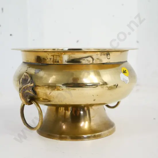 heavy brass jardiniere with elephant head & ring handle, made in Korea, Diameter 200