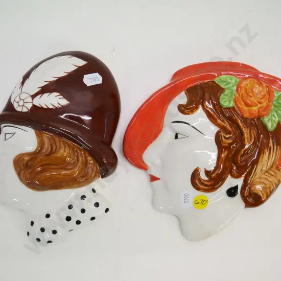 2 deco style china wall hanging silhouettes - ladies with hats each approx. H-170