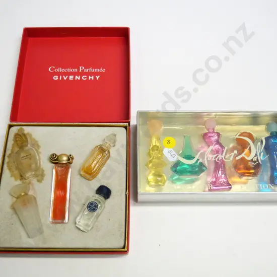 2 sets of 5 small perfume bottles - Salvador Dali (sealed) & Givenchy (part contents)