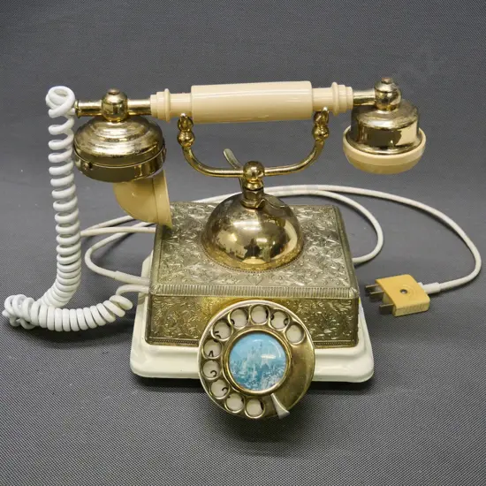 reproduction gold and cream plastic dial telephone H-230 W-260
