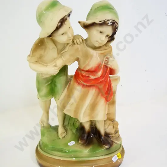 hand painted plaster figure of 2 children - minor paint loss. H-400