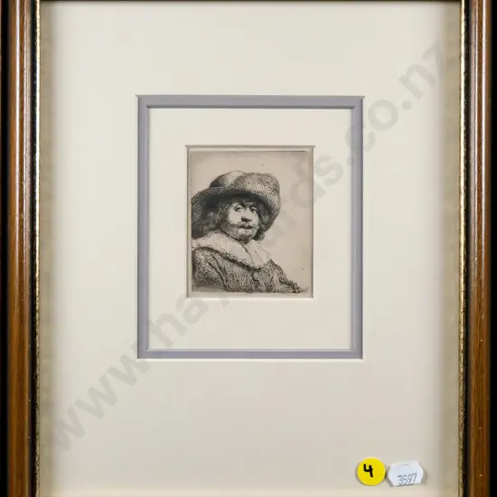 framed reproduction etching - portrait H-70 W-65