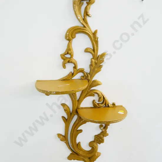 cast aluminium 2-shelf scroll pattern wall display shelf - chipping to paint H-610