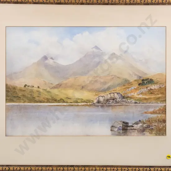 W Mc R - framed watercolour - lake and mountain scene H-370 W-540