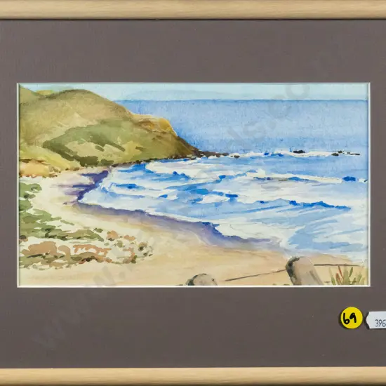 Keren Fulton - framed watercolour - Sandfly Bay H-130 W-220