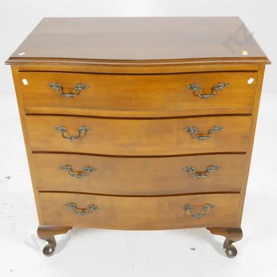 mahogany bow-front 4-drawer chest with cast metal drop handles H-790 W-720 D-460