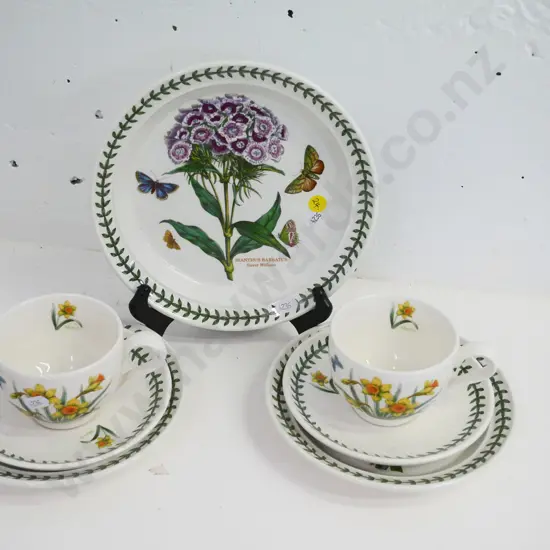 Portmeirion 'Botanic Garden' items - 2 trios and a plate D-220