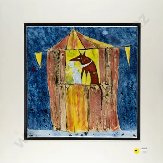 framed ceramic tile - person and dog H-300 W-300