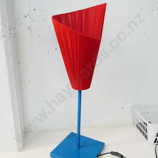 Mayfield modern retro-style lamp with blue powder-coat finished metal base, pleated red fabric shade H-720 Base 210x210