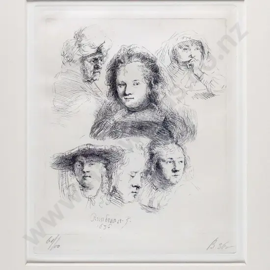 framed reproduction etching - portraits H-160 W-135