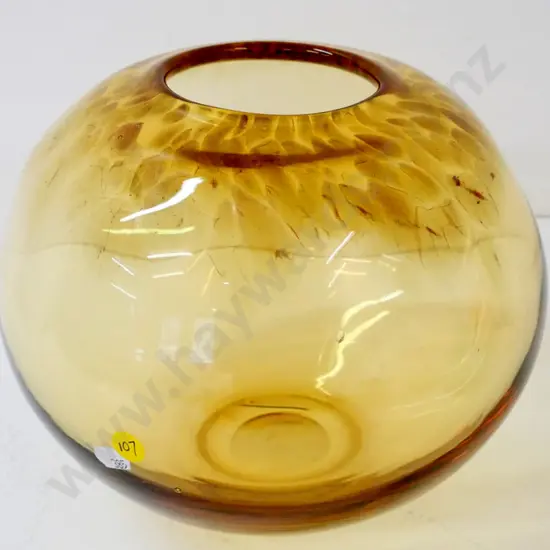 large art glass vase - mottled amber and copper colour H-240 Diameter 270 at widest