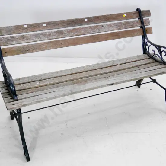 cast iron-ended slat garden seat, wobbles side to side H-680 W-1250 D-520