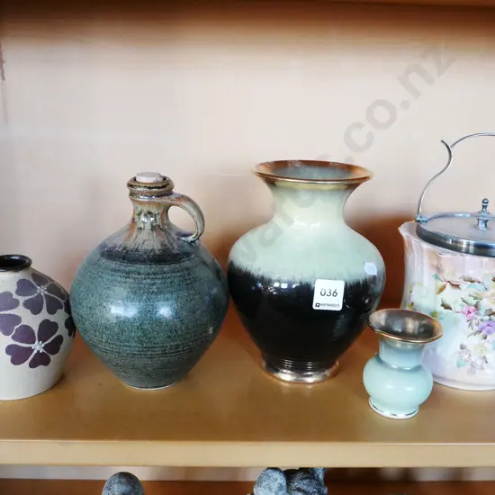 German pottery vase, studio pottery, plated biscuit barrel