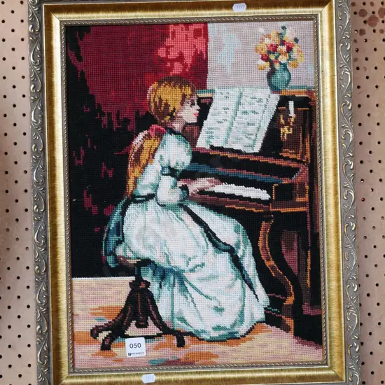 framed needlework - piano player