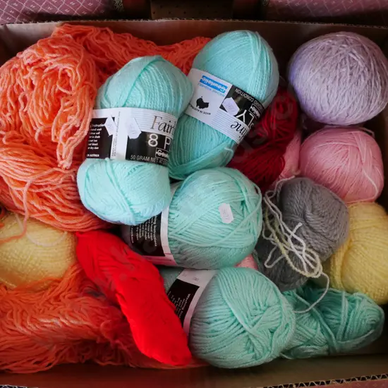 box of knitting yarn
