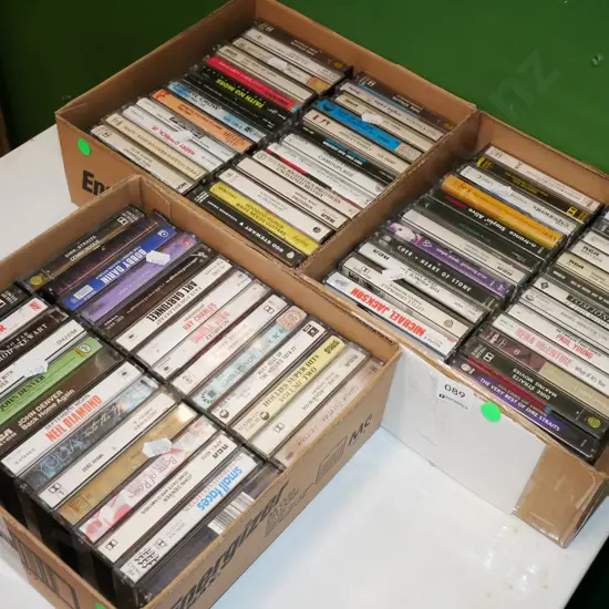 3x boxes of tape cassettes - green dots
