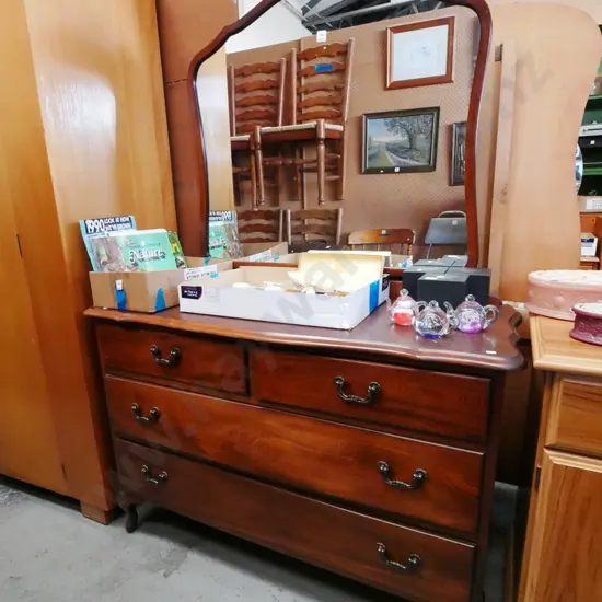 mahogany cab leg mirror back dresser H-1620 W-1130 D-440