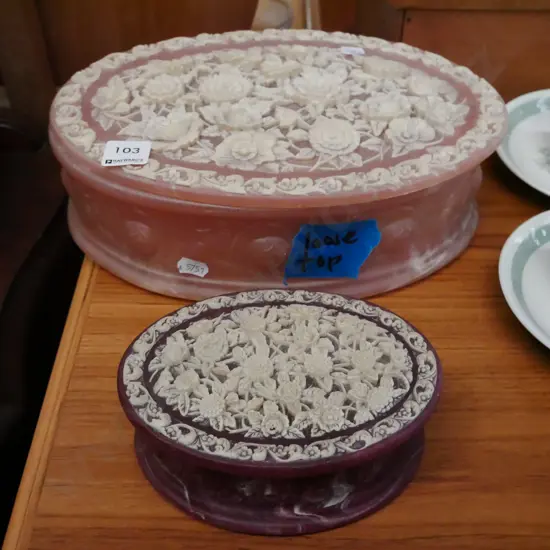 2x ornate Marlstone  jewellery boxes