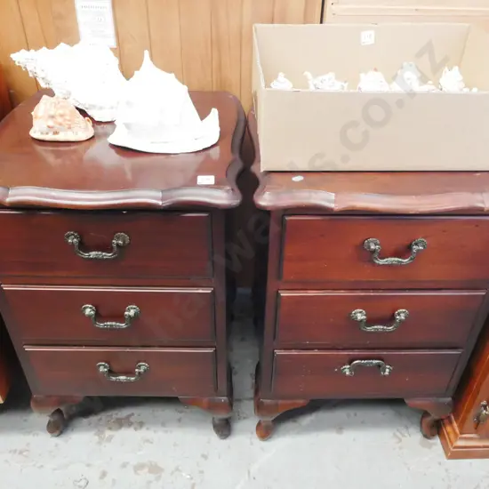 pair of mahogany 3 drawer bedside cabinets