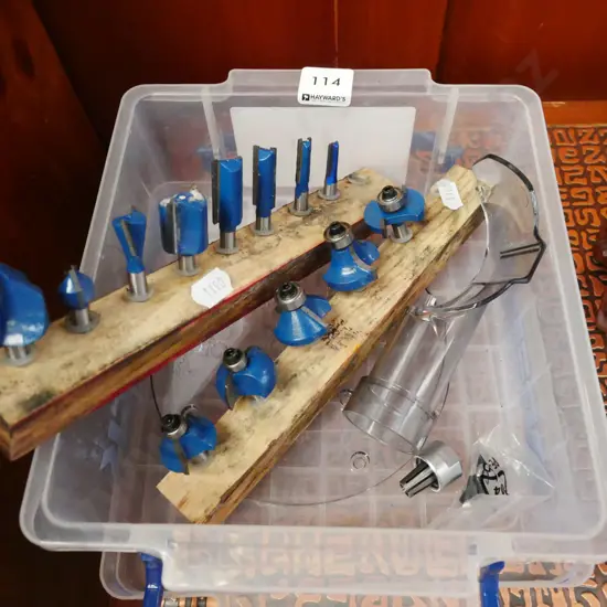 box; router bits, plastic router protector