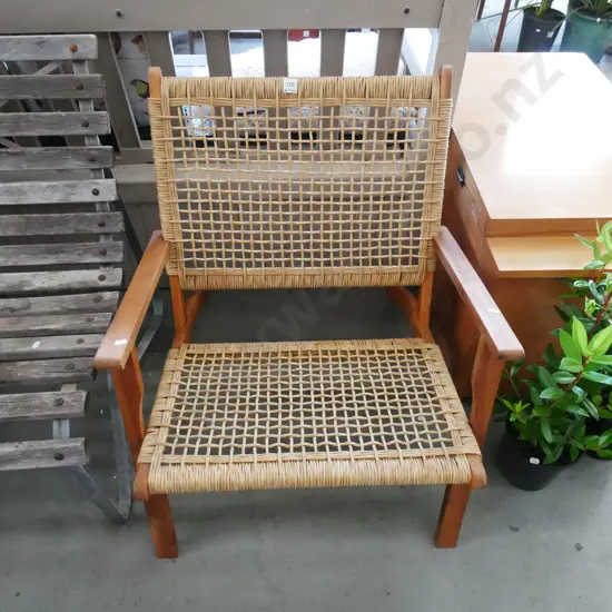 woven platic cane wooden armchair